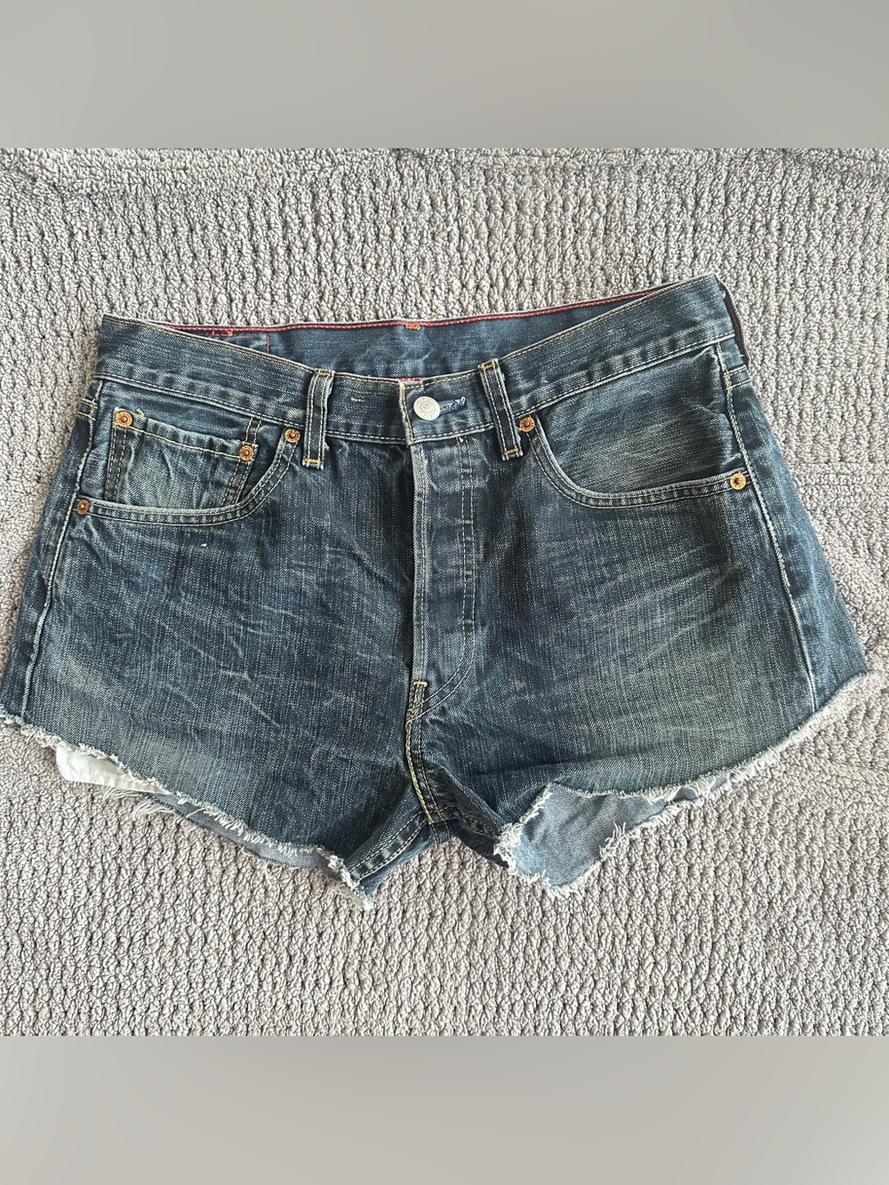Levi's Dark Blue Denim Frayed Hem Shorts